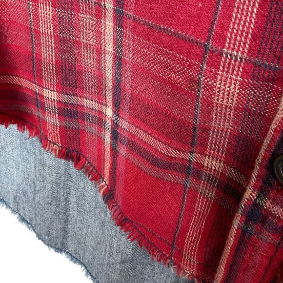 Free People Womens M Road Trip Getaway Flannel and Denim Button Down Shirt Plaid - Picture 4 of 10